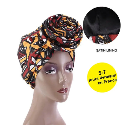 Big Flower Ankara Head Wrap with Satin Lining