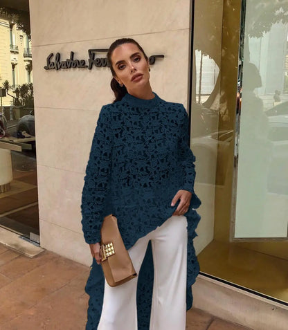 White Lace Long Sleeve Tops for Women - Stylish Blouse