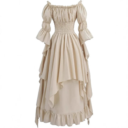 Medieval Halloween Cosplay Renaissance Dress, Court Style Waist Cinching Long Dress