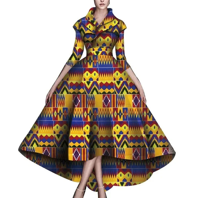 Bazin Rich African High Low dress in XS to 6X