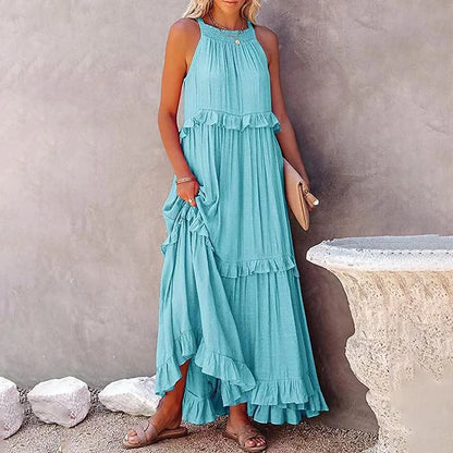 Elegant Sleeveless Ruffles Maxi Dress