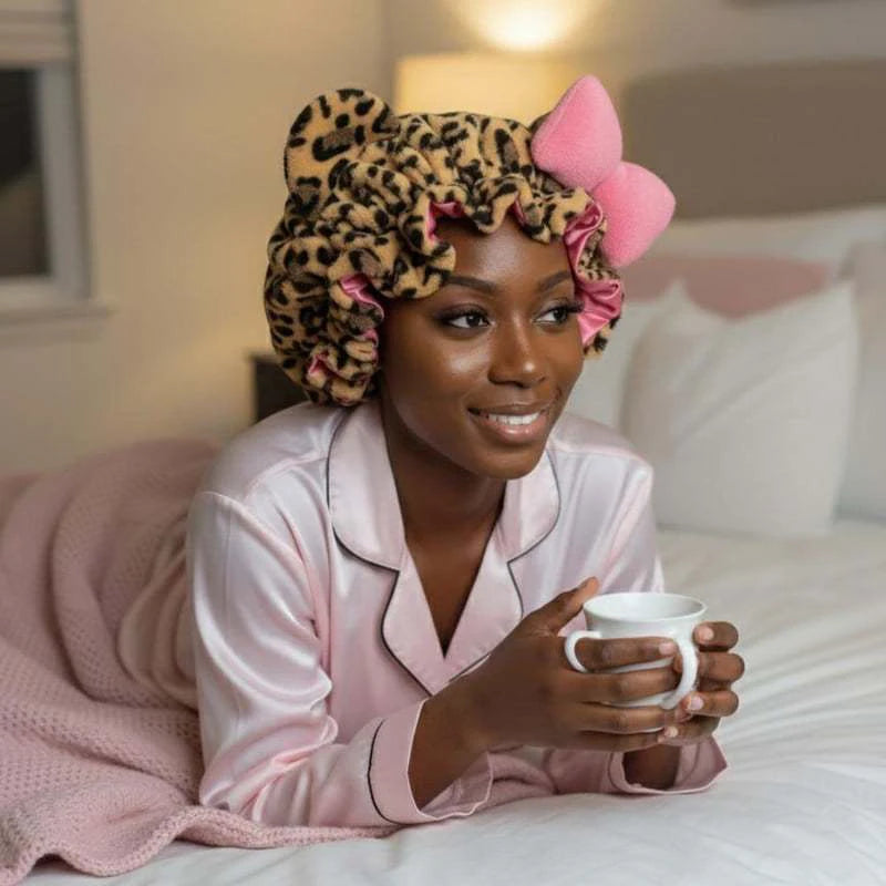 Satin Lined Luxe Leopard Print Plush Hair Bonnet