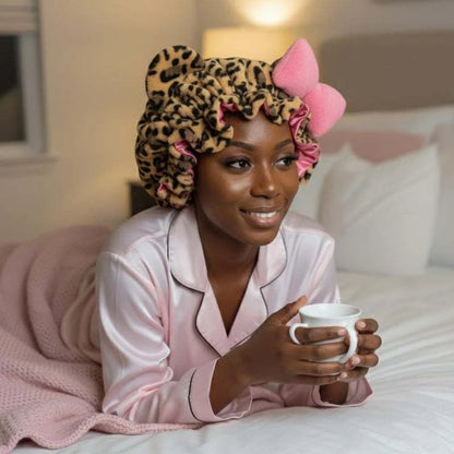 Satin Lined Luxe Leopard Print Plush Hair Bonnet