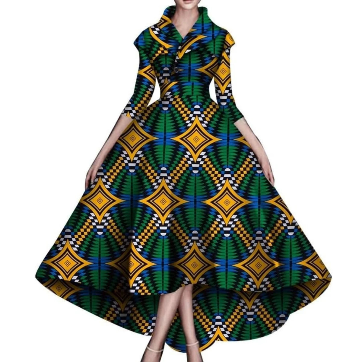 Bazin Rich African High Low dress in XS to 6X