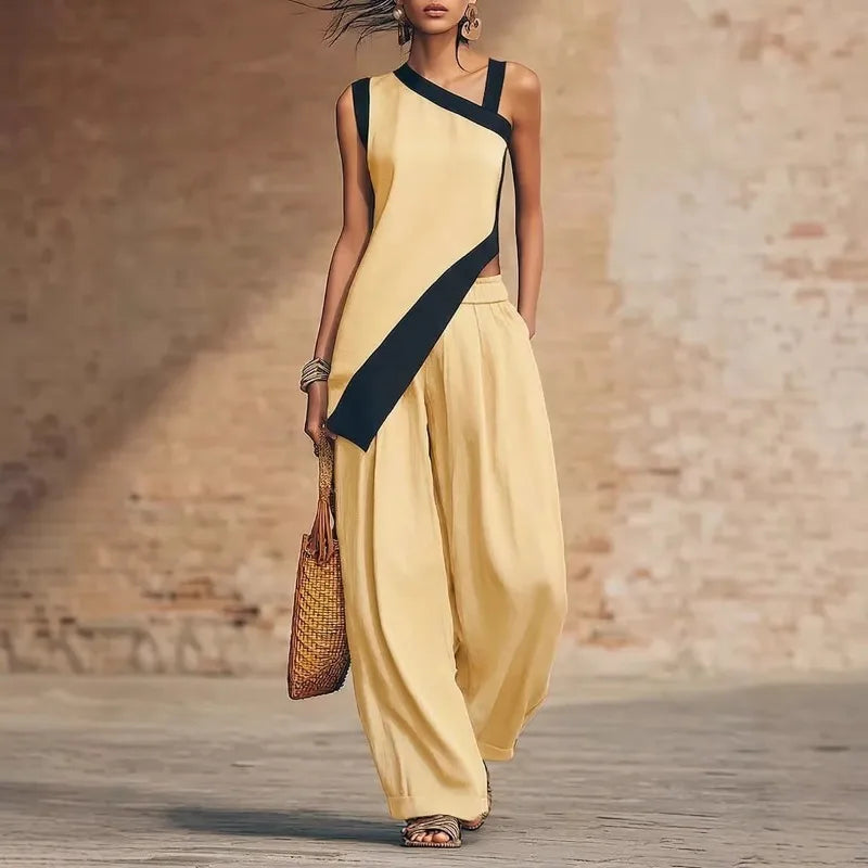 Asymmetric Two-Piece Tunic &amp; Wide-Leg Pants Set
