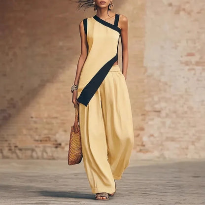 Asymmetric Two-Piece Tunic &amp; Wide-Leg Pants Set