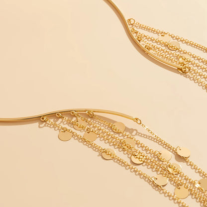 Collier ras du cou ouvert à long pompon avec perles