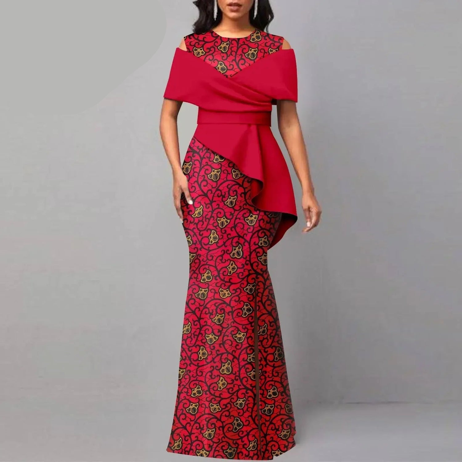 Off The Shoulders African Maxi Dress O-neck High Waist Ankara Attire WhatNaturalsLove.com Off The Shoulders African Maxi Dress O-neck High Waist Ankara Attire WhatNaturalsLove.com