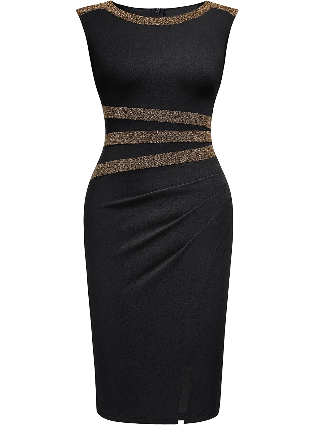 Elegant Sleeveless Dress with Gold Accent and Split