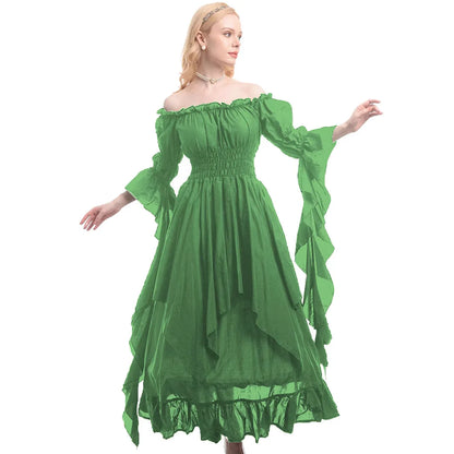 Medieval Halloween Cosplay Renaissance Dress, Court Style Waist Cinching Long Dress
