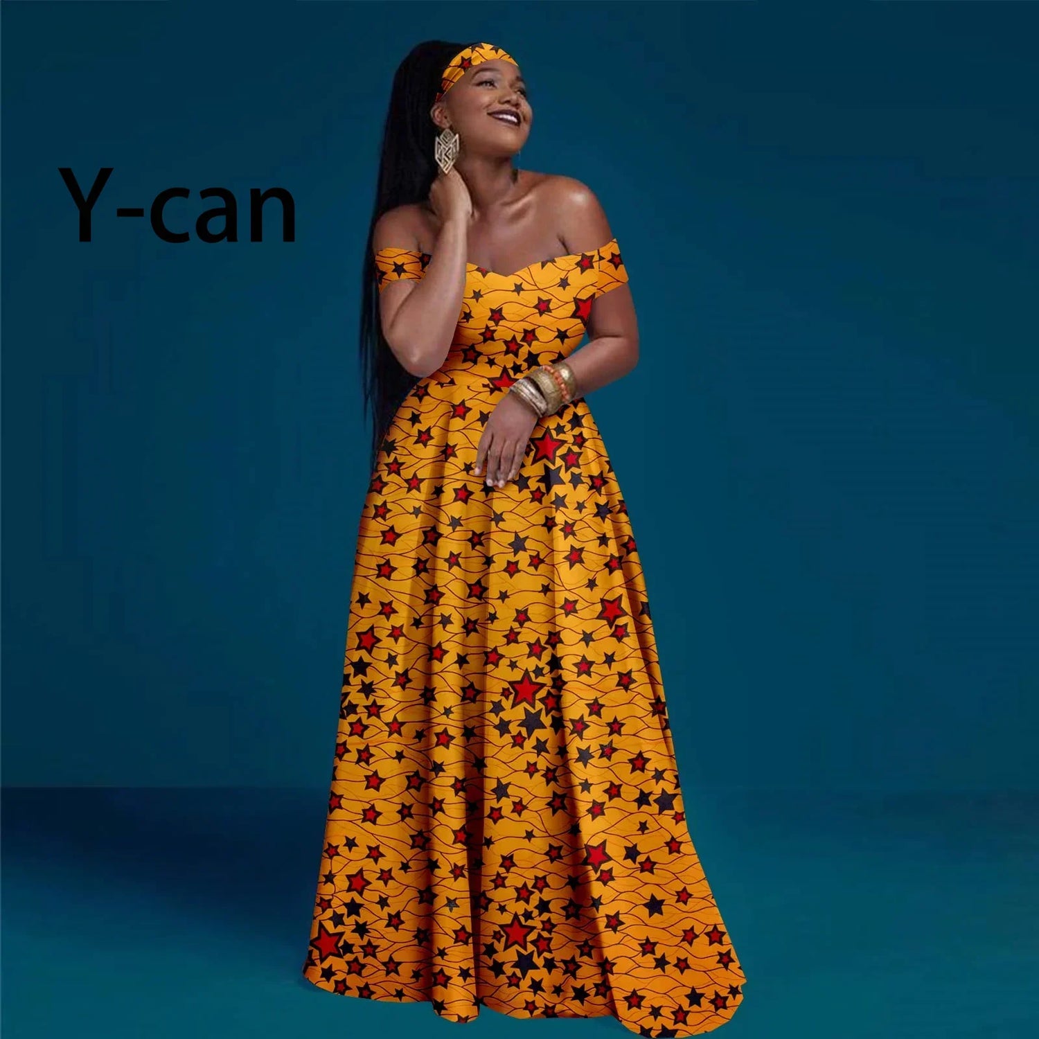 off the shoulder african traditional dresses Seti Women's African Print Off-Shoulder Side Ruffle Dress
