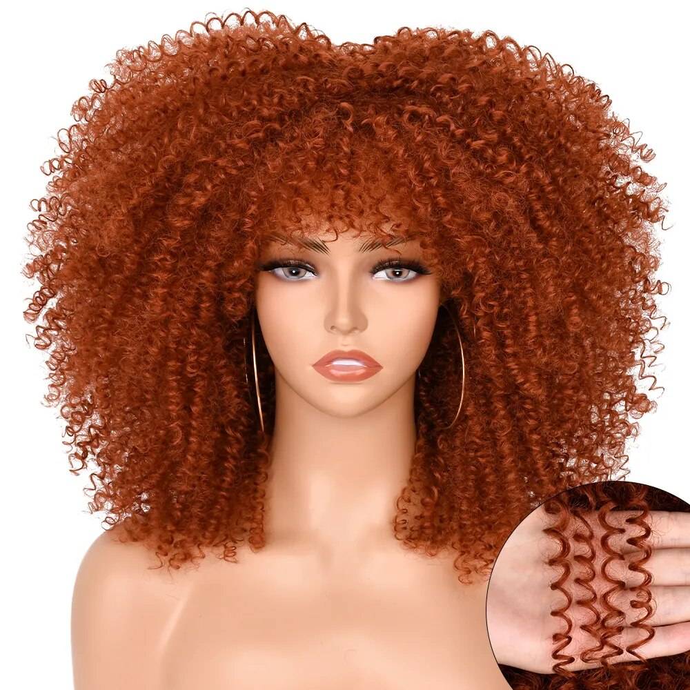 Afro Kinky Curly Wig With Bangs For Black Women 16