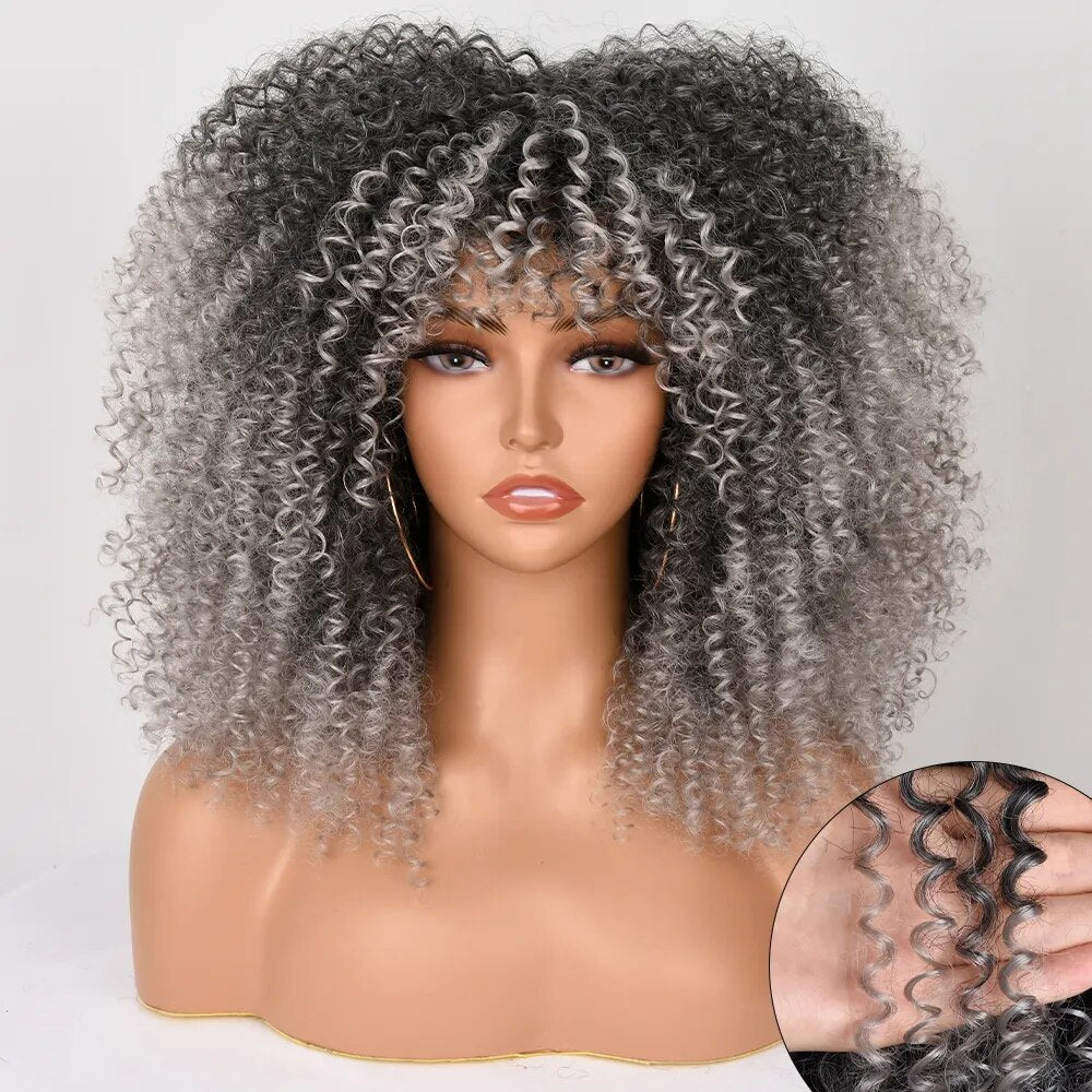 Afro Kinky Curly Wig With Bangs For Black Women 16
