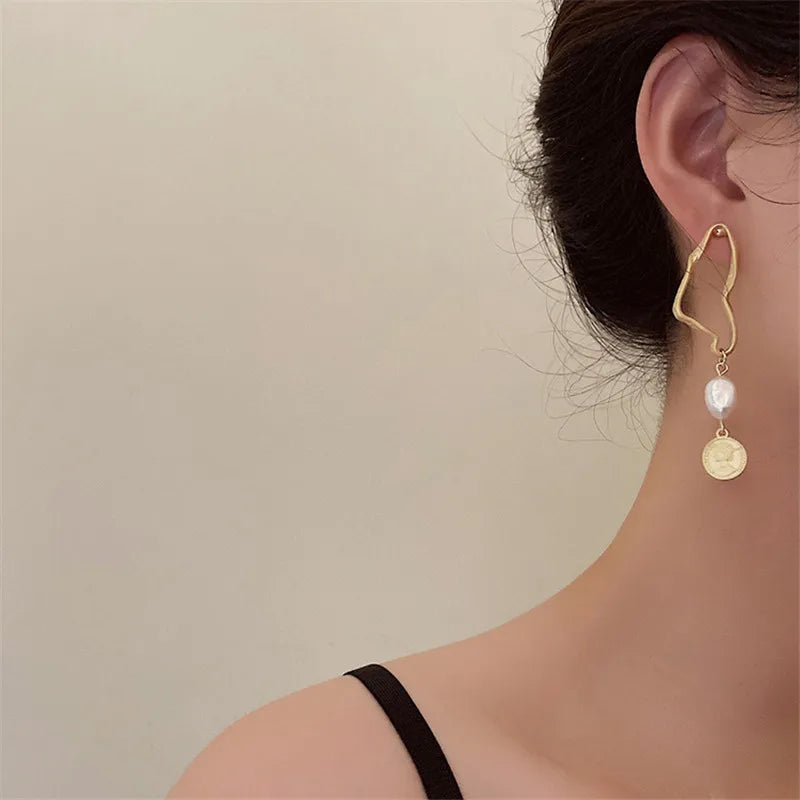 Asymmetrical Baroque Pearl Charm Earrings