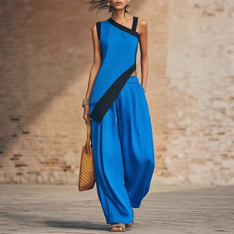 Asymmetric Two-Piece Tunic &amp; Wide-Leg Pants Set