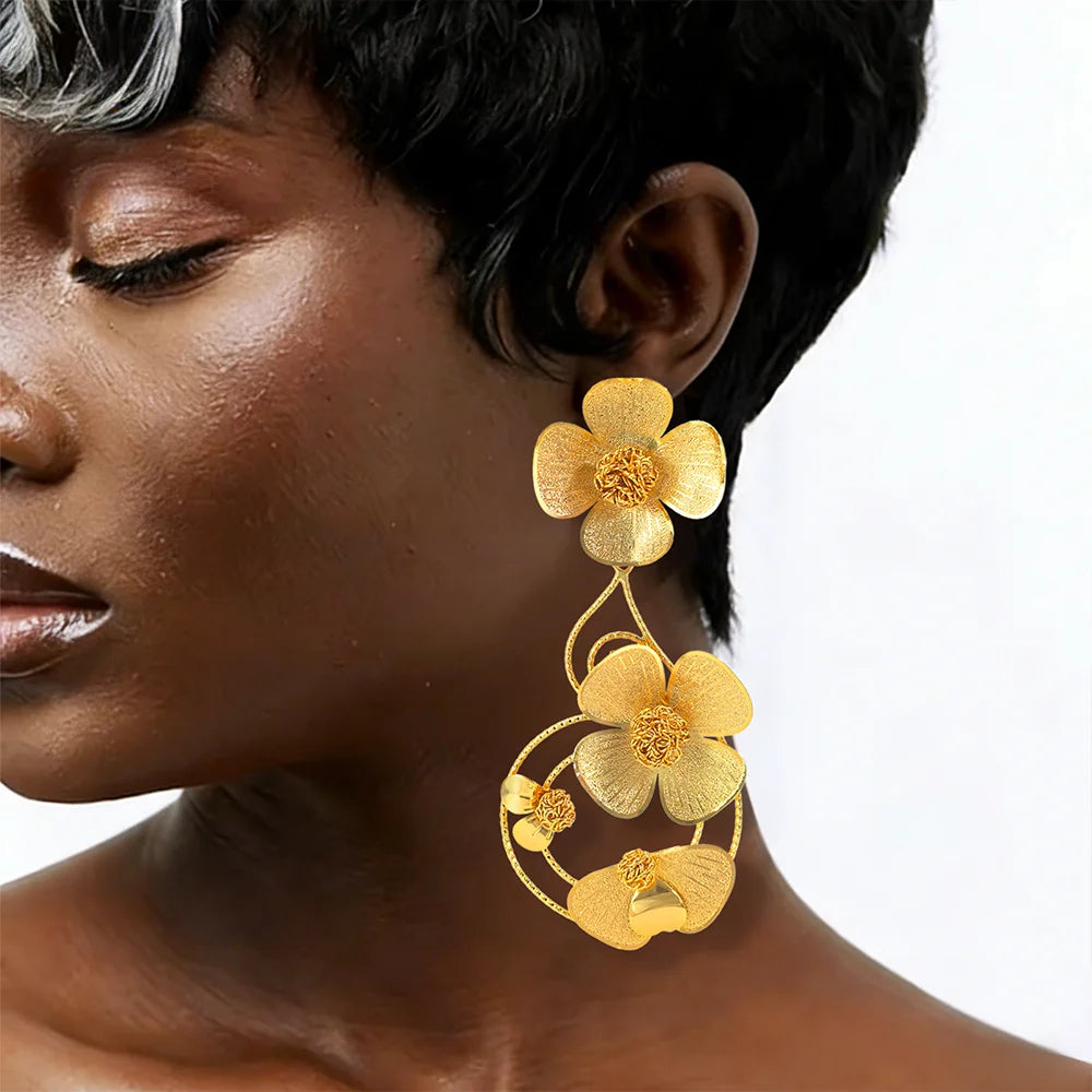 Chic Golden Flowers Earrings 18K Gold