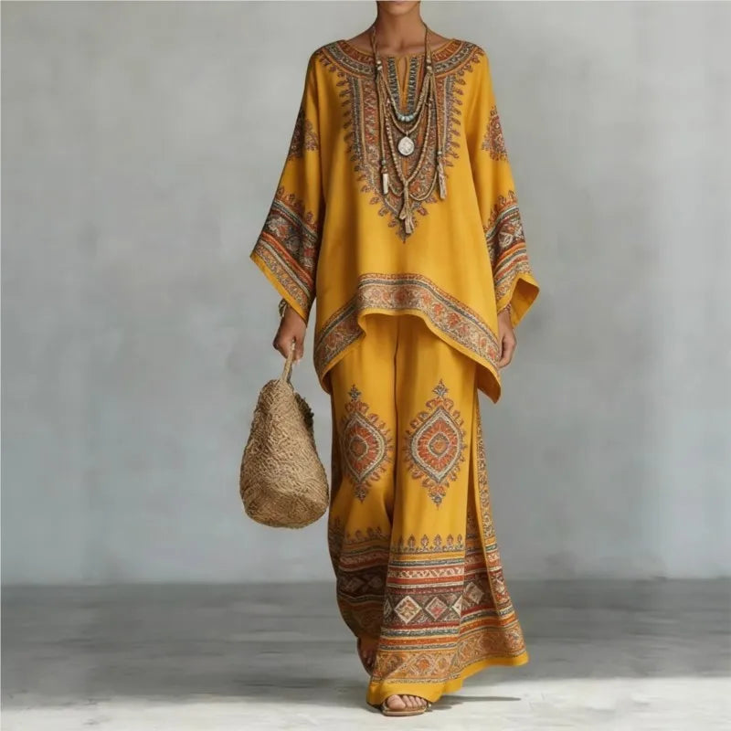 Nomad Two-Piece Set – Oversized Kaftan Top Wide-Leg Trousers - WhatNaturalsLove.com
