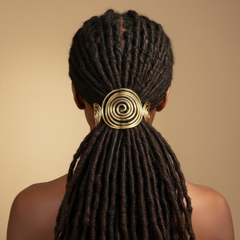Gold Geometric Spiral Hair Cuff – Vintage Statement Accessor