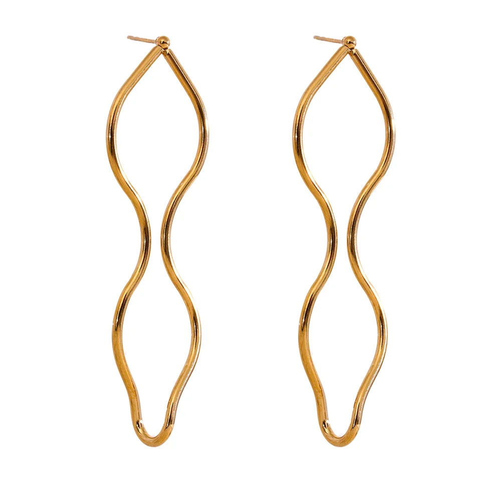 Stainless Steel Geometric Hollow Long Earrings