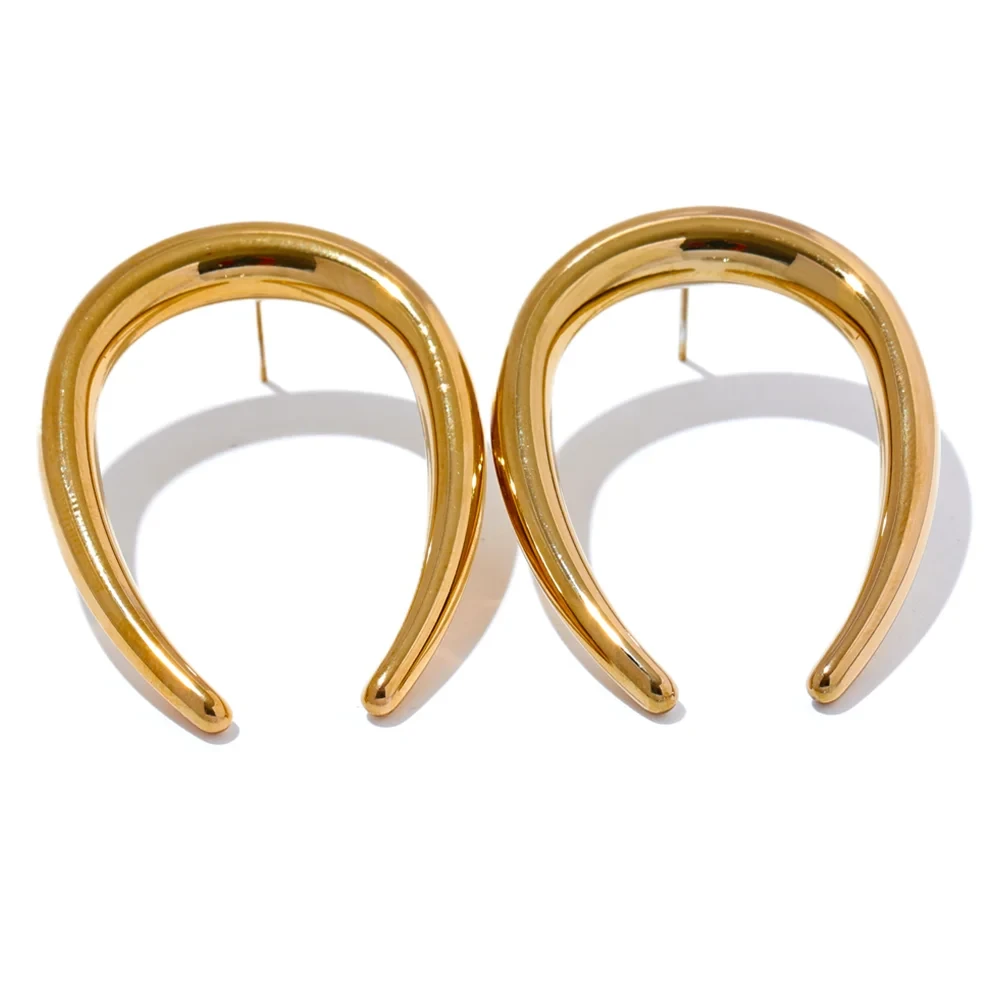 Stainless Steel Gold Crescent Hoop Earrings