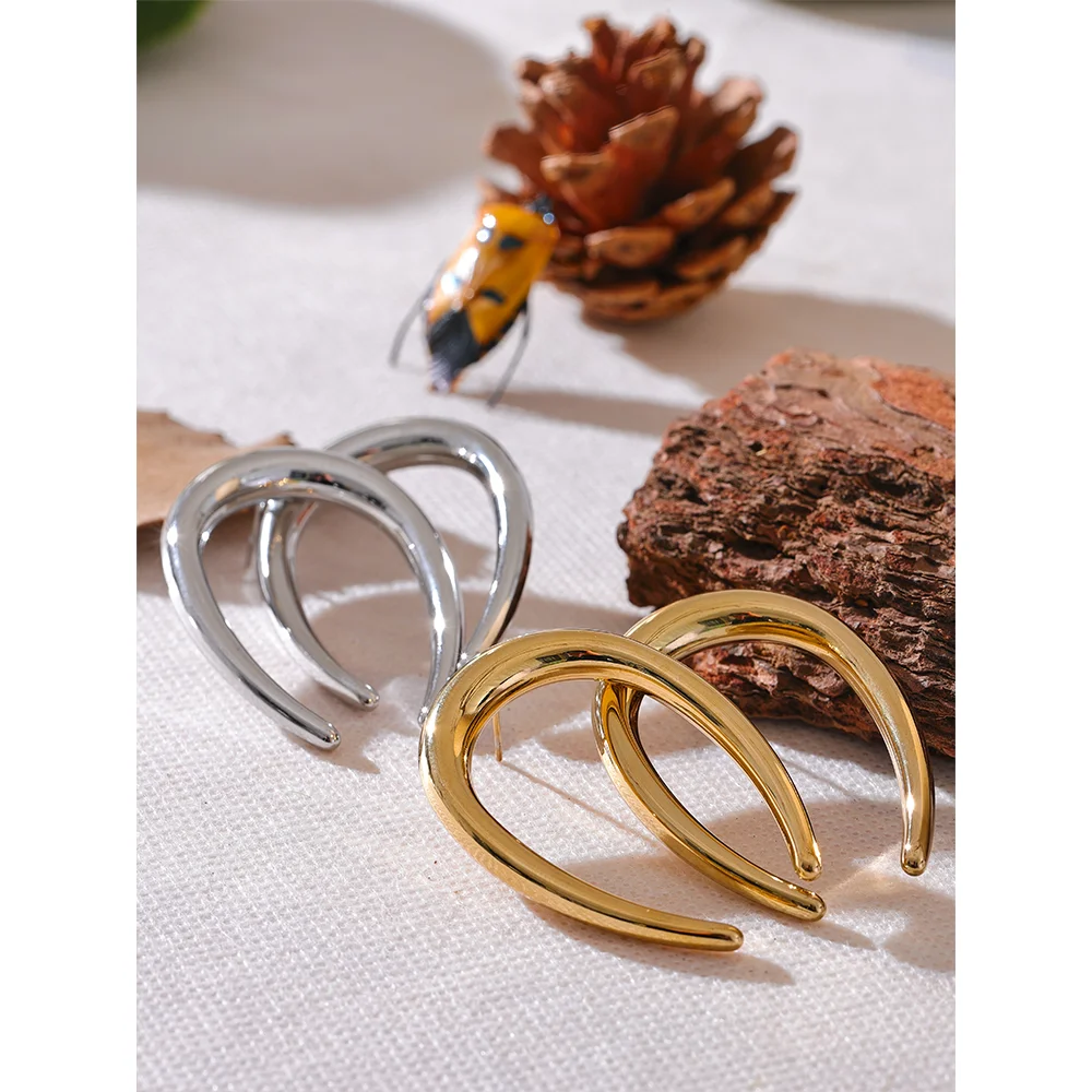 Stainless Steel Gold Crescent Hoop Earrings