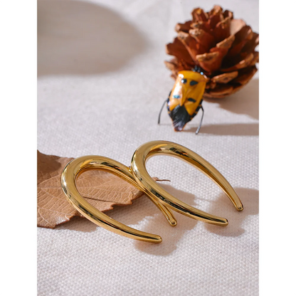 Stainless Steel Gold Crescent Hoop Earrings