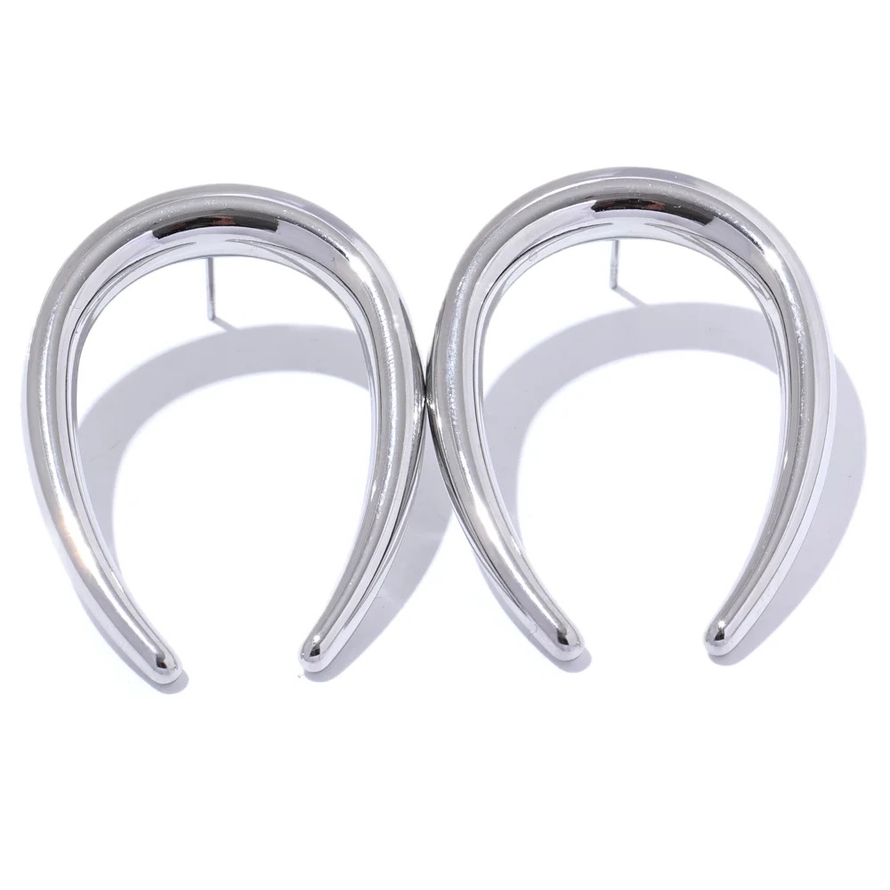 Stainless Steel Gold Crescent Hoop Earrings