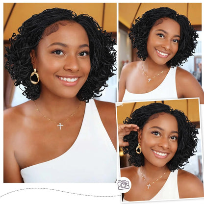 Collage of a woman with styled hair, wearing a white top and gold earrings.
