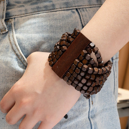  Wooden Bead Bracelet in Brown