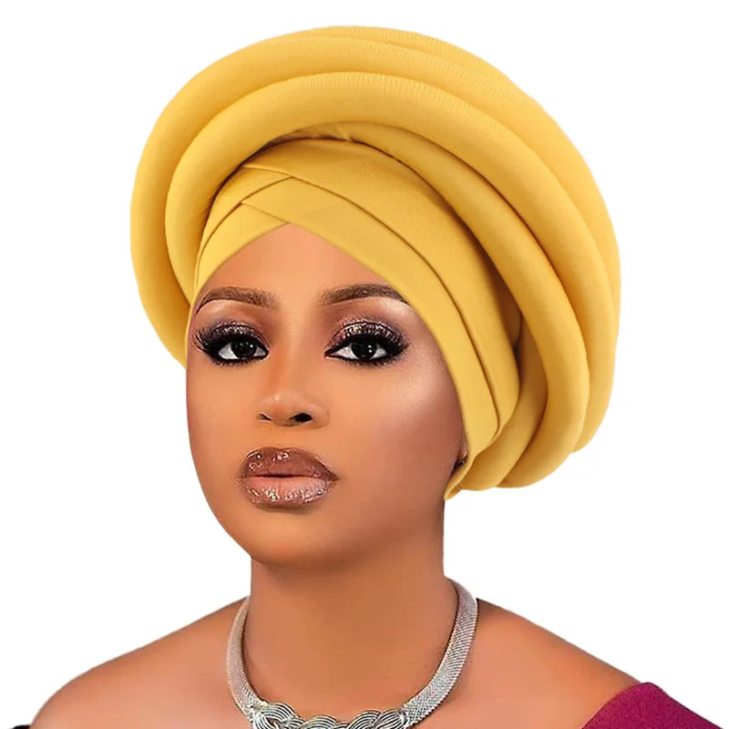 Luxury Yellow Headwrap – Pre-tied &amp; Festive