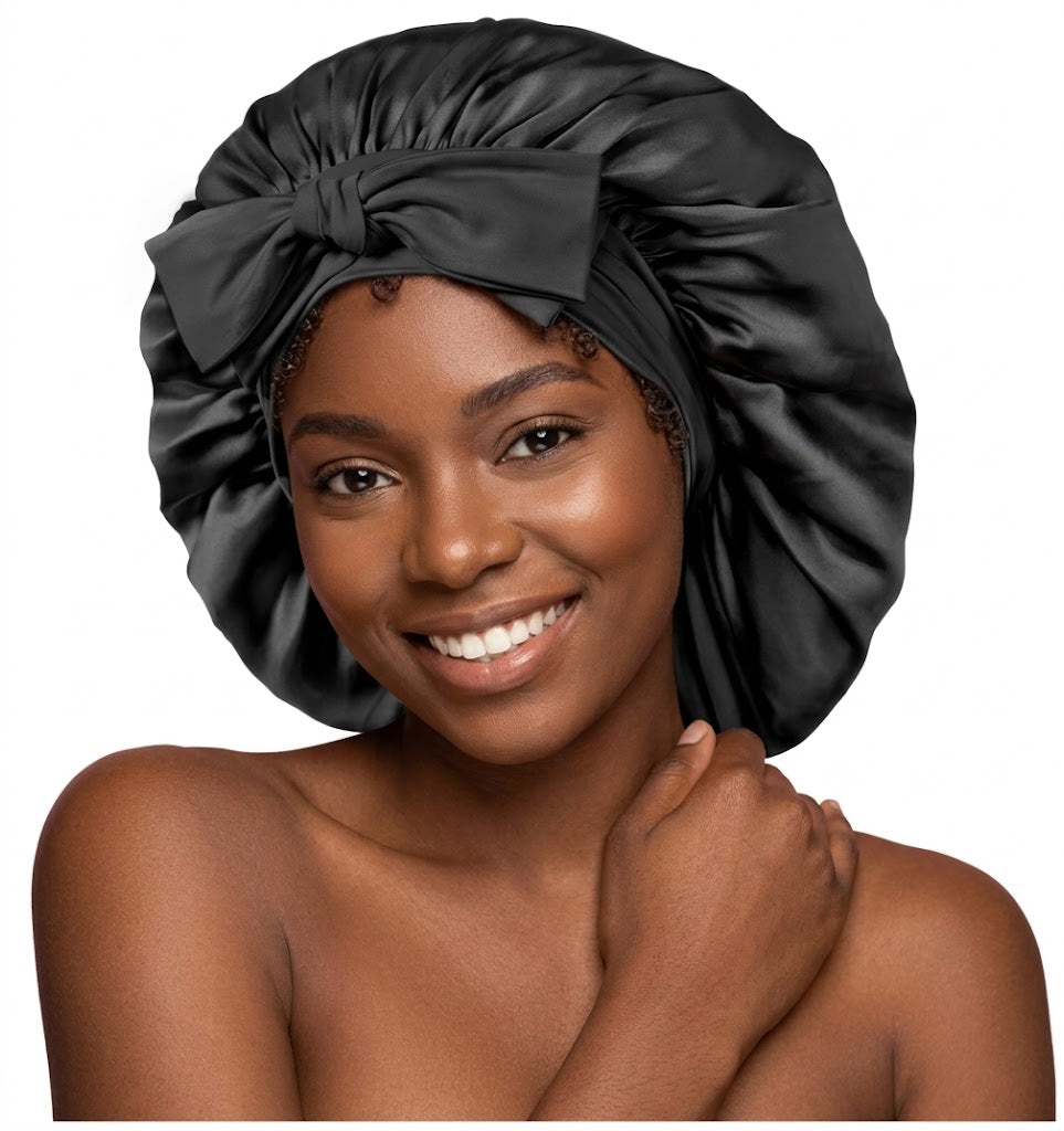 Double Layer 100% 19 Momme Mulberry Silk Bonnet for Curly Short Long Hair Non-Slip