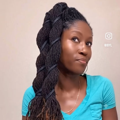 Long micro locs wih non damaging hair tie