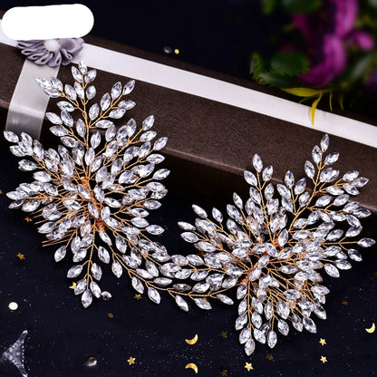 Gold crystal bridal hair vine with sparkling rhinestones and delicate flower clusters