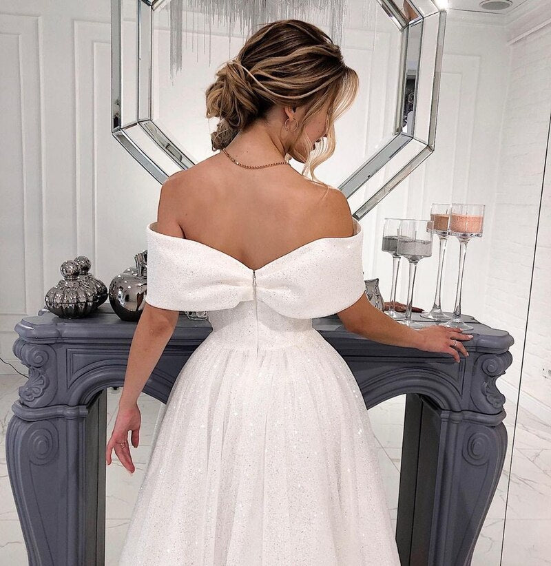 Glitter Tulle Wedding Dress - Off Shoulder A-Line Beach WhatNaturalsLove.com Glitter Tulle Wedding Dress - Off Shoulder A-Line Beach WhatNaturalsLove.com