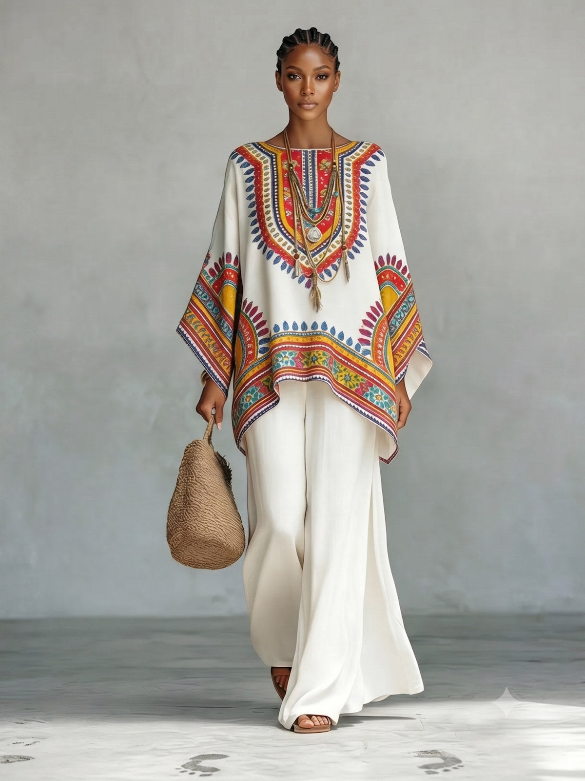 Nomad Two-Piece Set – Oversized Kaftan Top Wide-Leg Trousers - WhatNaturalsLove.com
