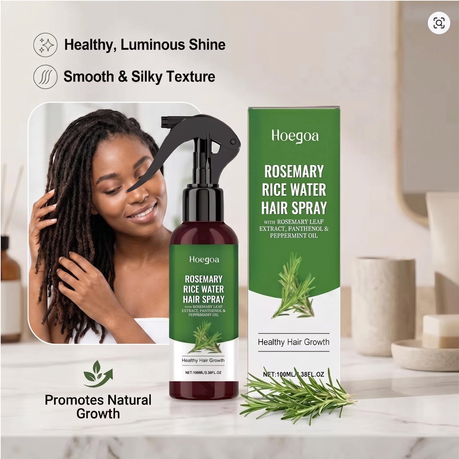 Rice Water Hair Spray with Rosemary (3.38 fl oz / 100ml)