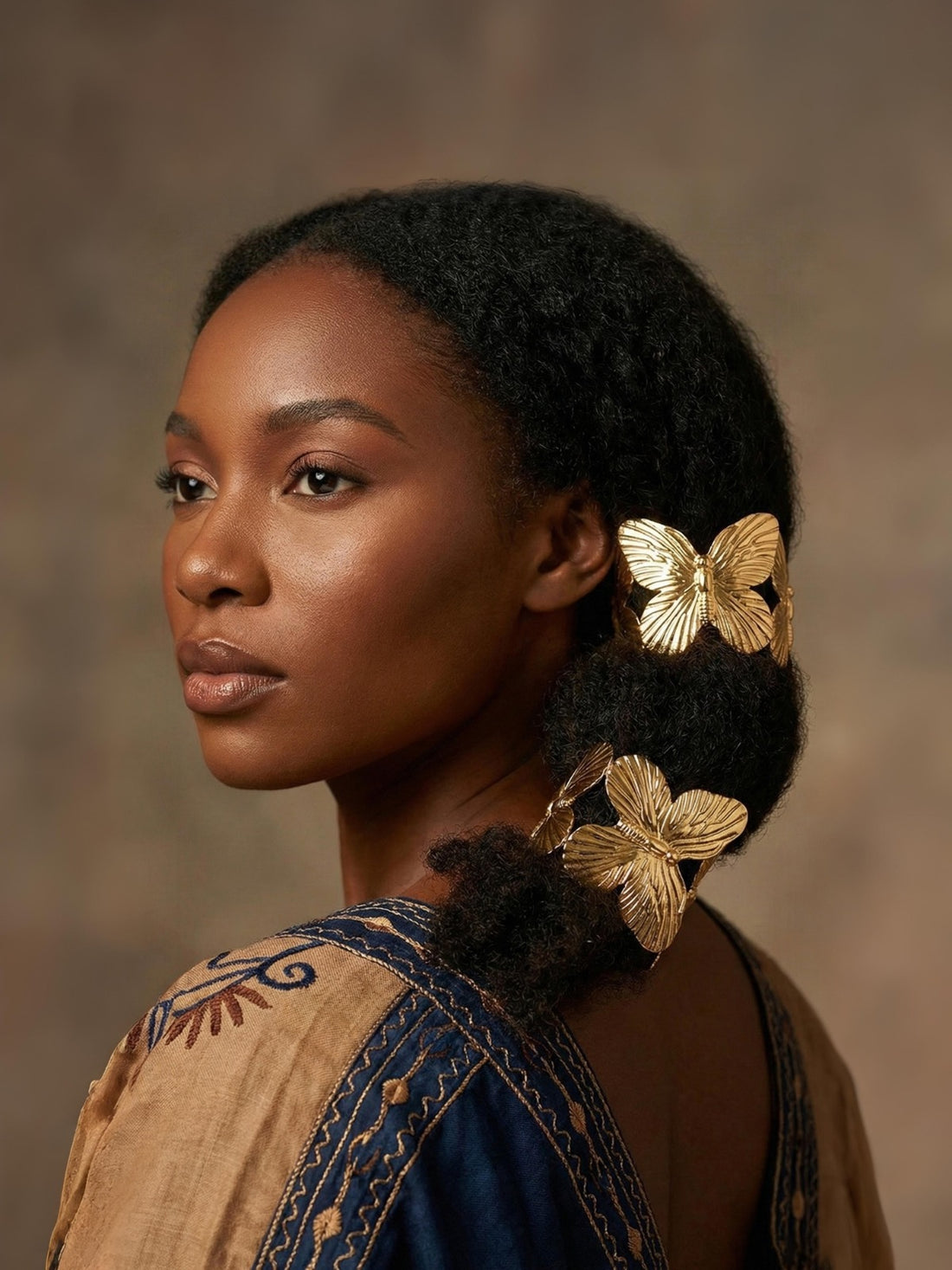Butterfly Gold Hair Cuff – Chunky Wide Textured Adjustable Design