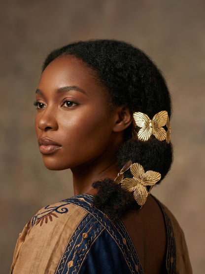 Butterfly Gold Hair Cuff – Chunky Wide Textured Adjustable Design
