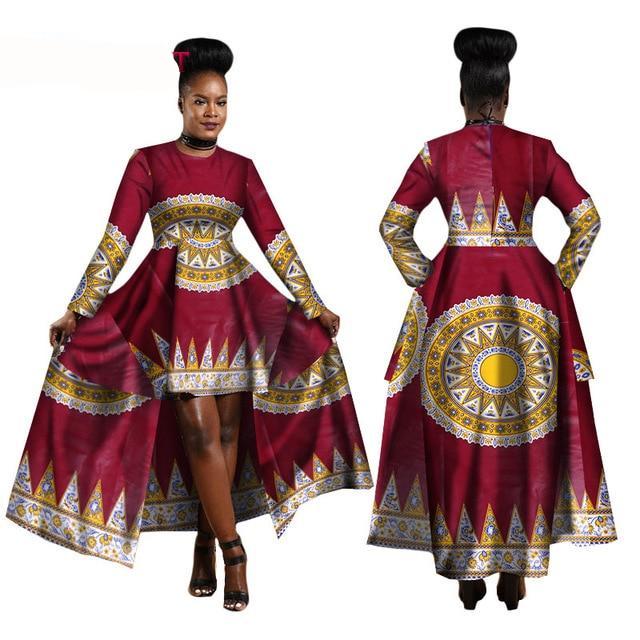 African Hi Low Dashiki Dress Maroon XXL