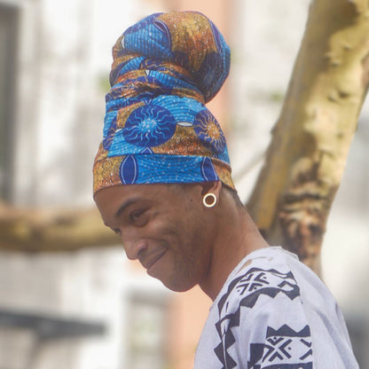 Multi-Wear Magic HeadWrap to style and protect Locs, Sisterlocks and Dreadlocks Sun Wave Blue - WhatNaturalsLove.com