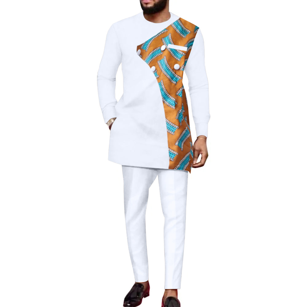 Two Piece Men Suit White with African Accent 5X