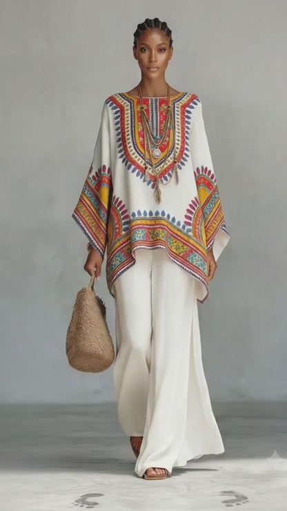 Nomad Two-Piece Set – Oversized Kaftan Top Wide-Leg Trousers