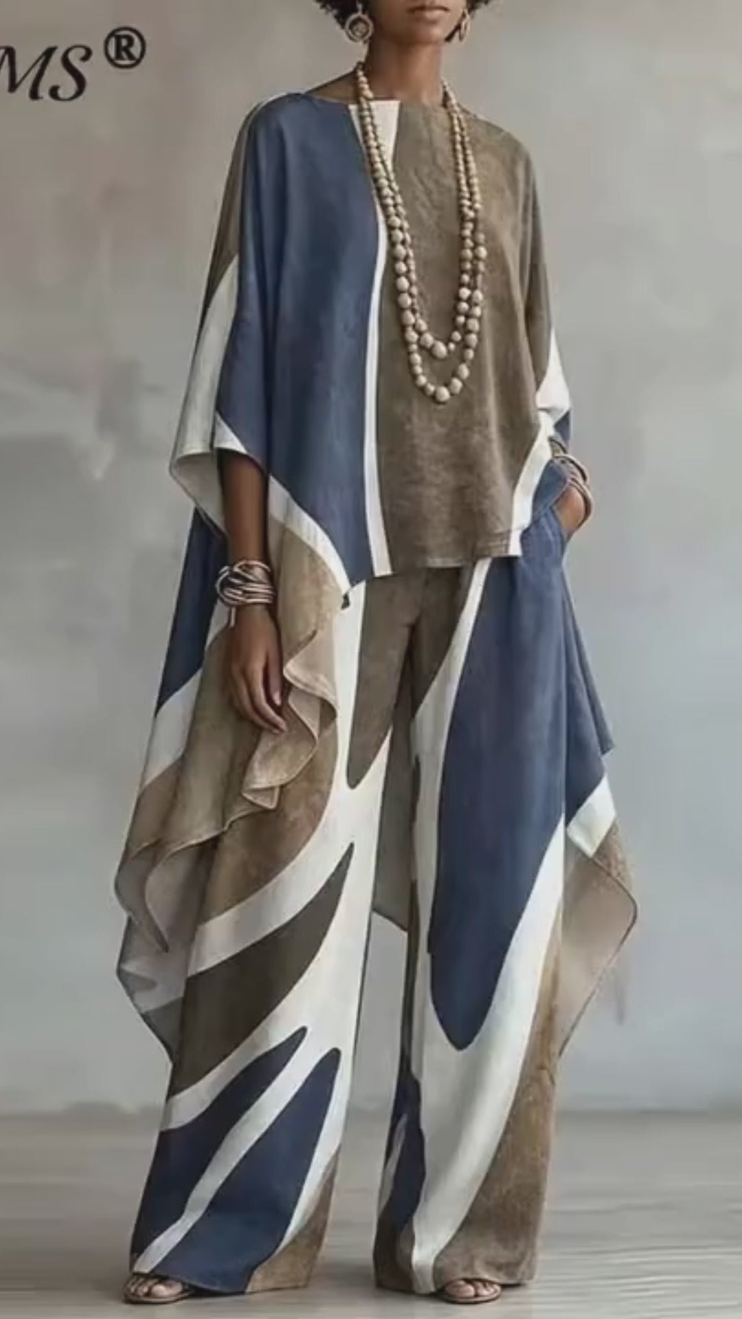 Women Abstract Print 2 Piece Matching Set Tank Top  Asymmetric Wide Leg Pants Suit Timeless Bohemian