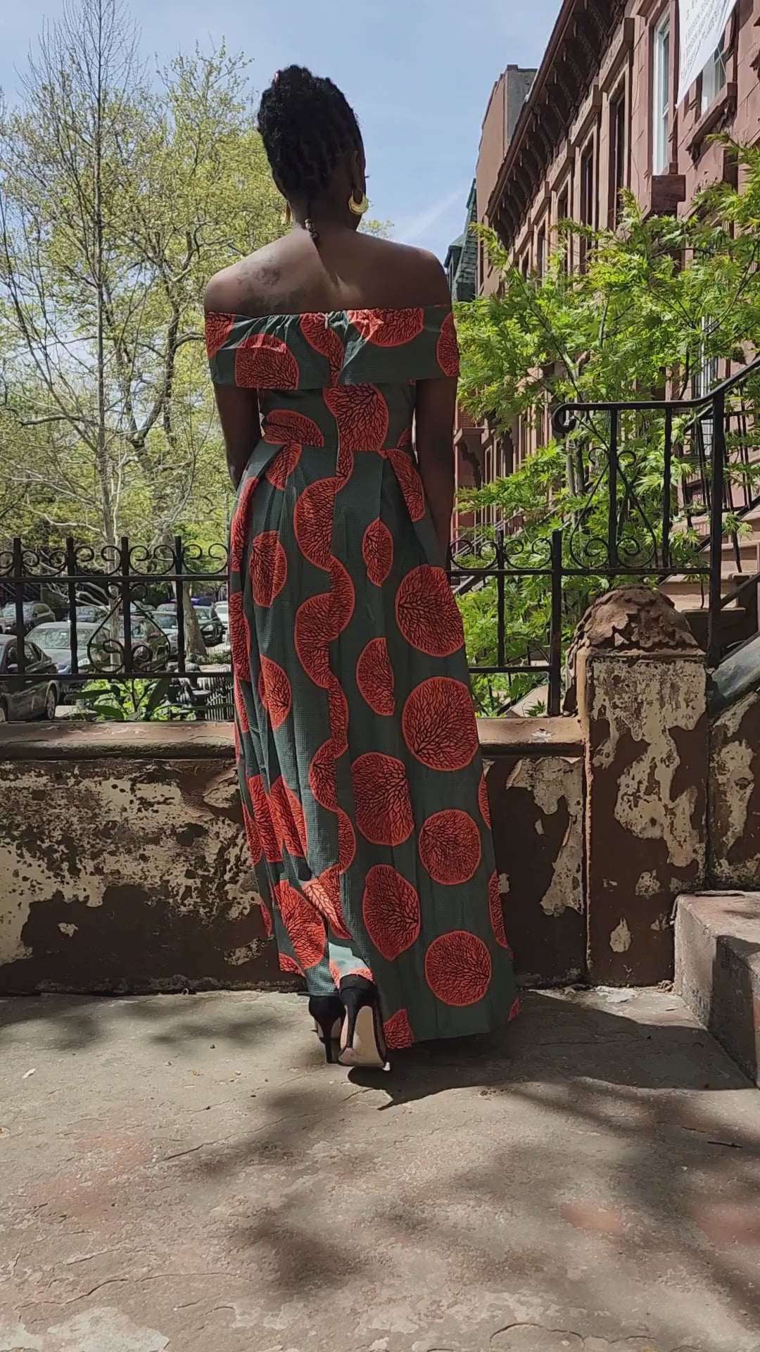 A-line African Dress Off Shoulder Sleeveless Gown with Headwrap