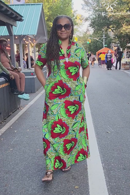 African Maxi Dress with pockets and head wrap