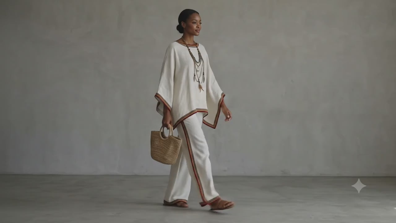 Nomad Two-Piece Set – Oversized Kaftan Top Wide-Leg Trousers