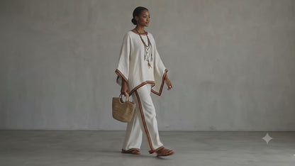 Nomad Two-Piece Set – Oversized Kaftan Top Wide-Leg Trousers