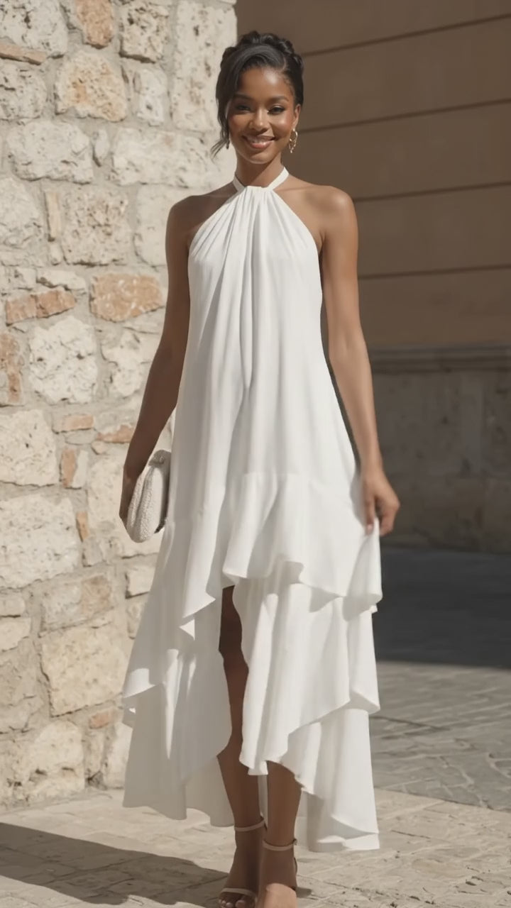 The Riviera High-Low Halter Maxi Dress – White