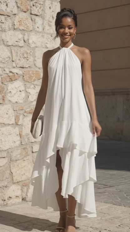 The Riviera High-Low Halter Maxi Dress – White