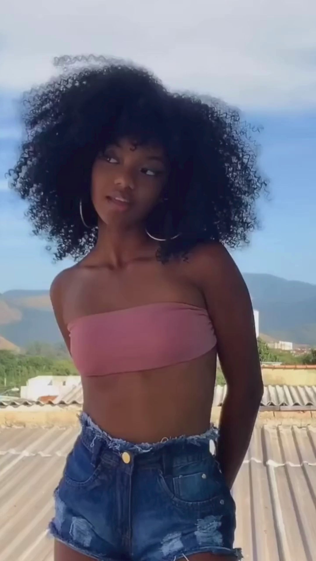Afro Kinky Curly Wig With Bangs For Black Women 16&